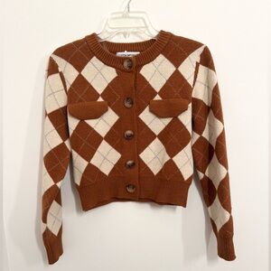 Cotton Emporium Brown and Cream Argyle Cardigan